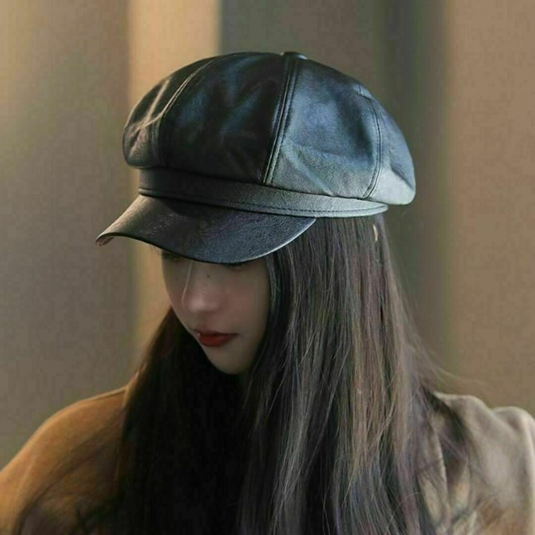 レザー キャスケット レディース メンズ 黒 ブラック 帽子 キャップ 小