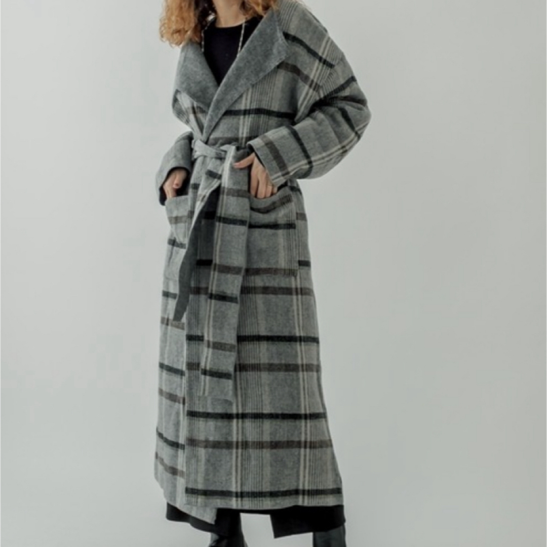 mystic - リバーシブルチェックコート ノーカラーコートの通販 by