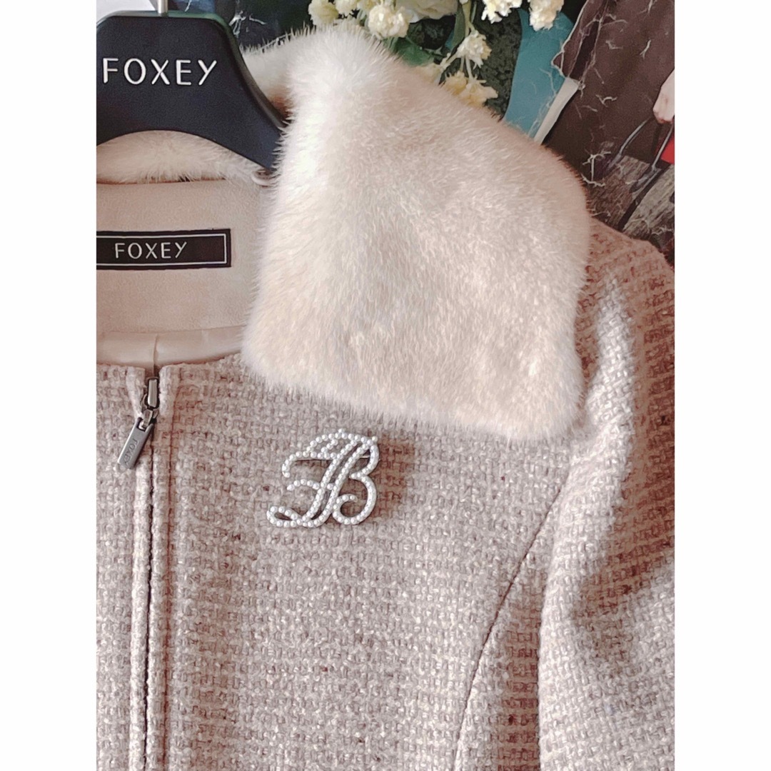 FOXEY - 新品未使用！FOXEYミンク襟ツイードロングコート 40 Rene