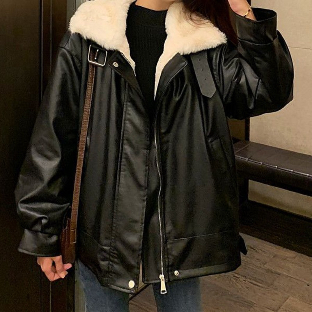 ムートンコート ライダース ジャケット レディース レザー モコモコ