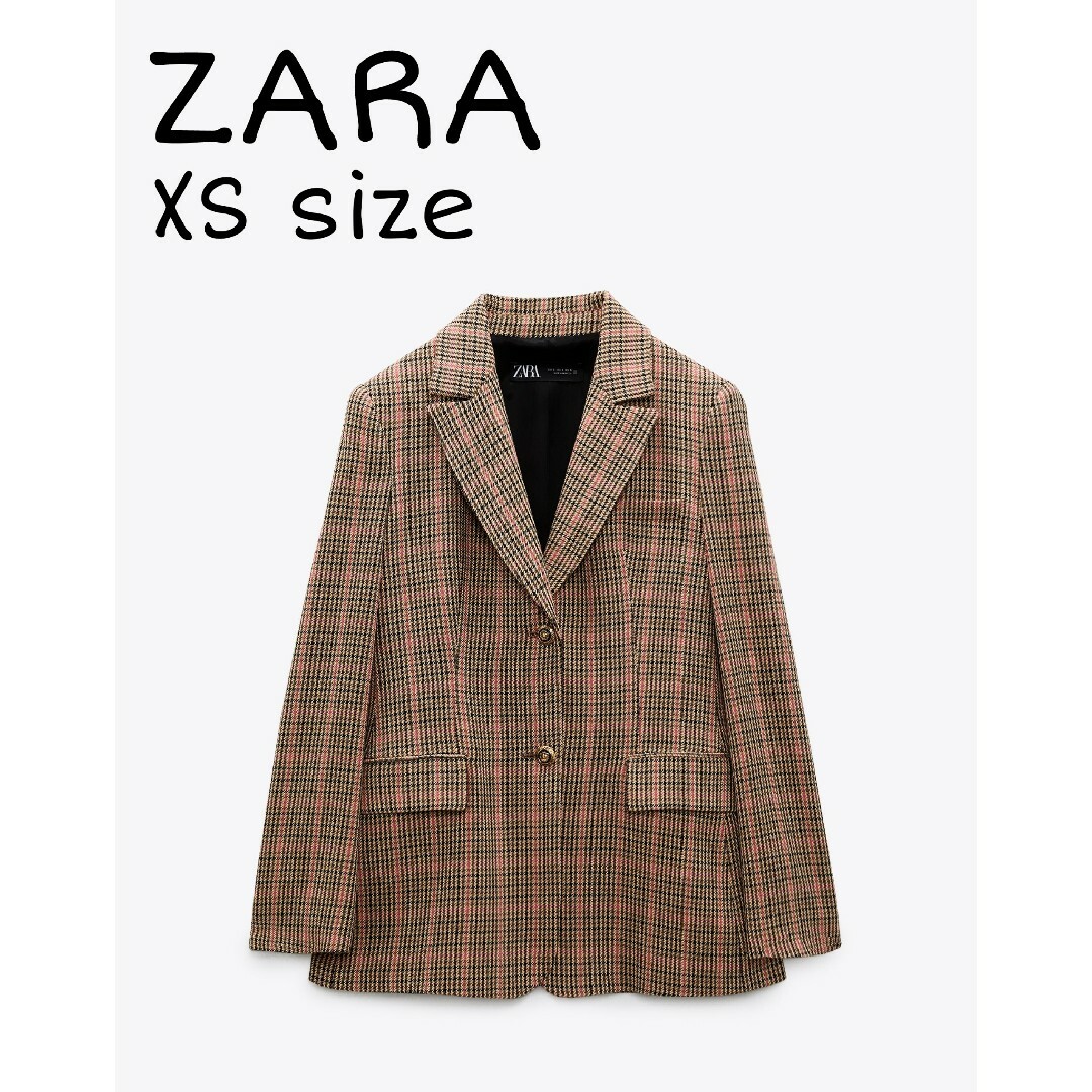 ZARA - ZARA チェック柄テーラードブレザー XSサイズ ゴールデン