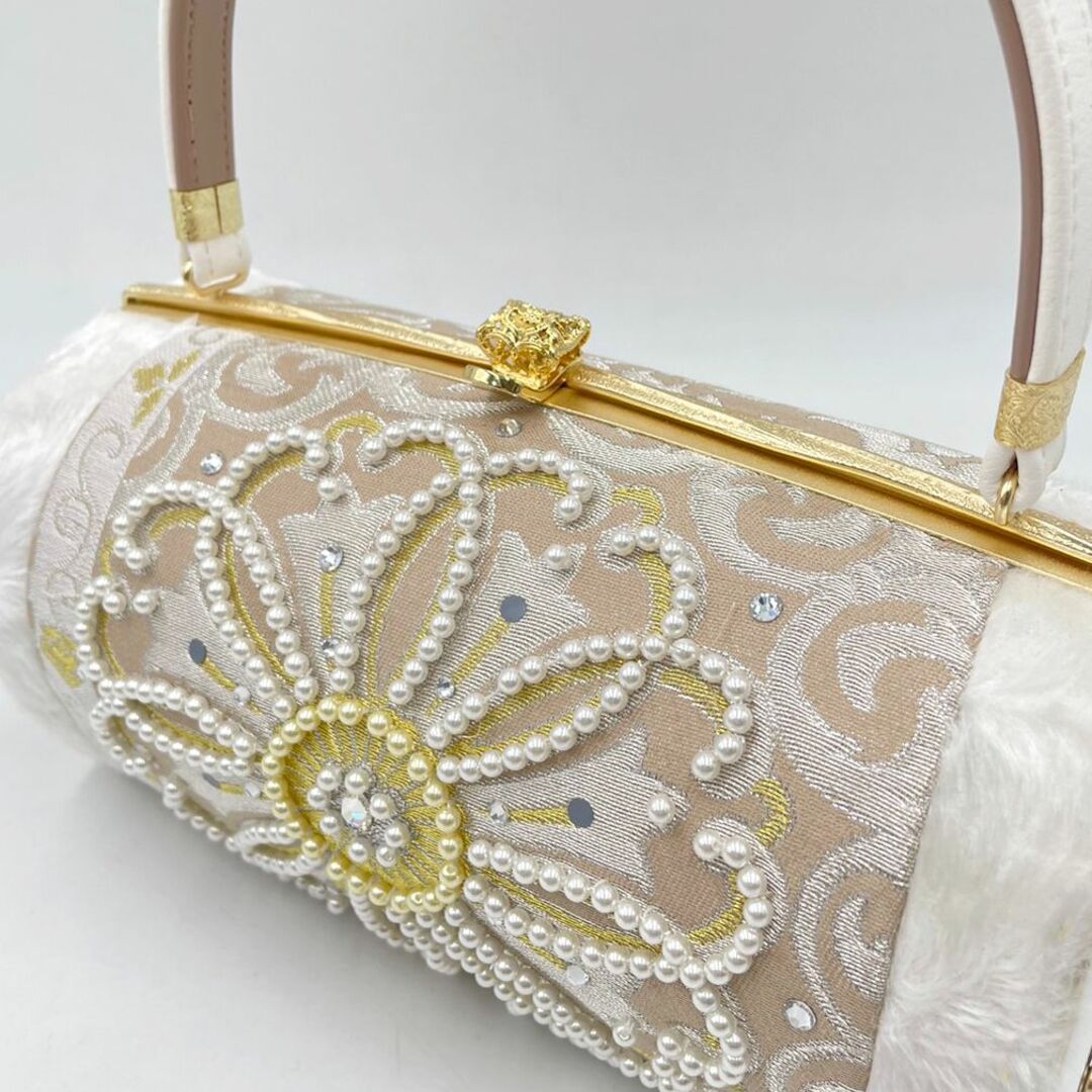 プレミアビーズパール刺繍 振袖バッグ草履セット 西陣刺繍 くすみ