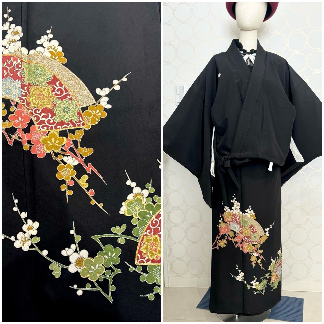 着物リメイク 黒留袖 紋付 豪華 アンティーク ショート丈羽織 巻き