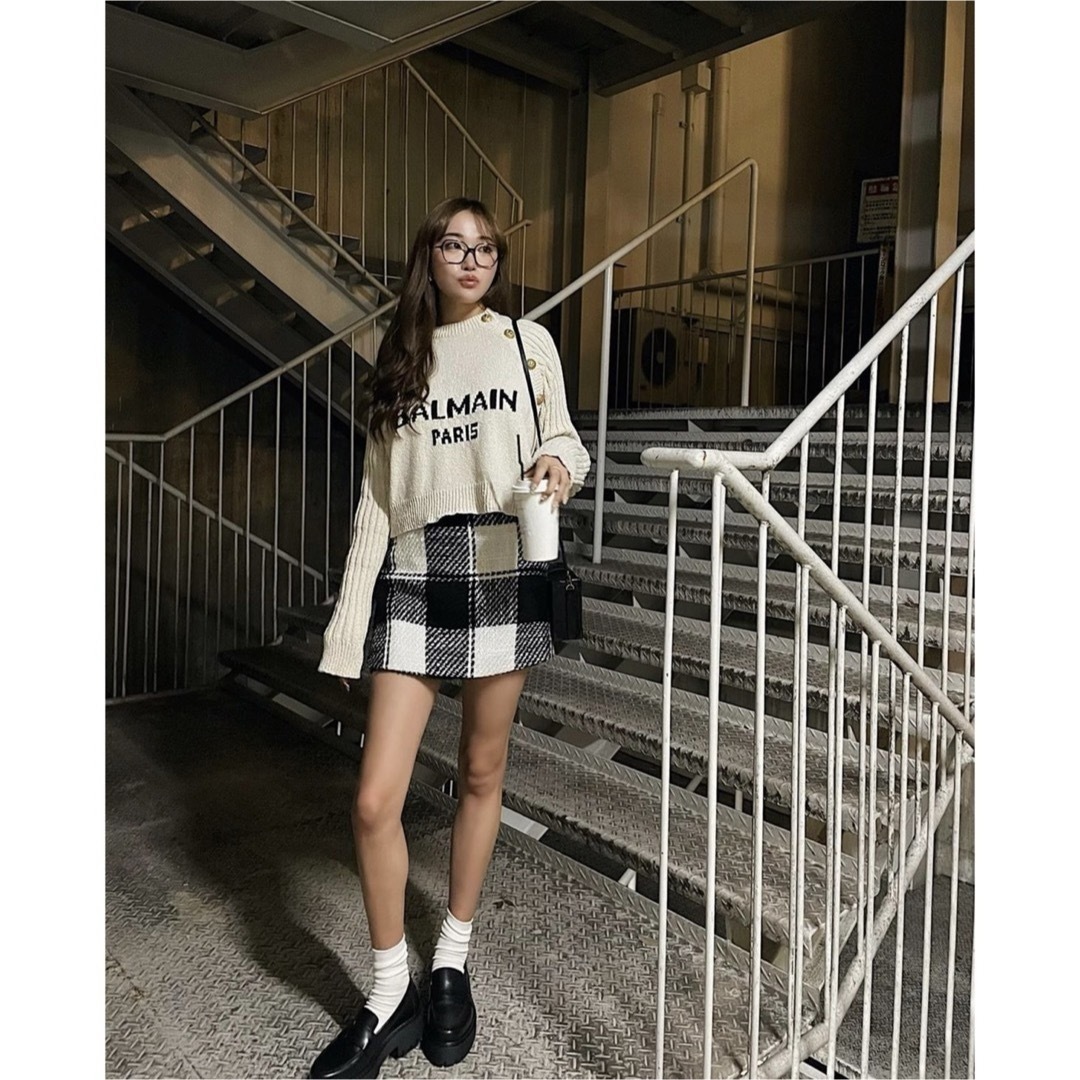 値下げ shéller ブロックチェックスコート M