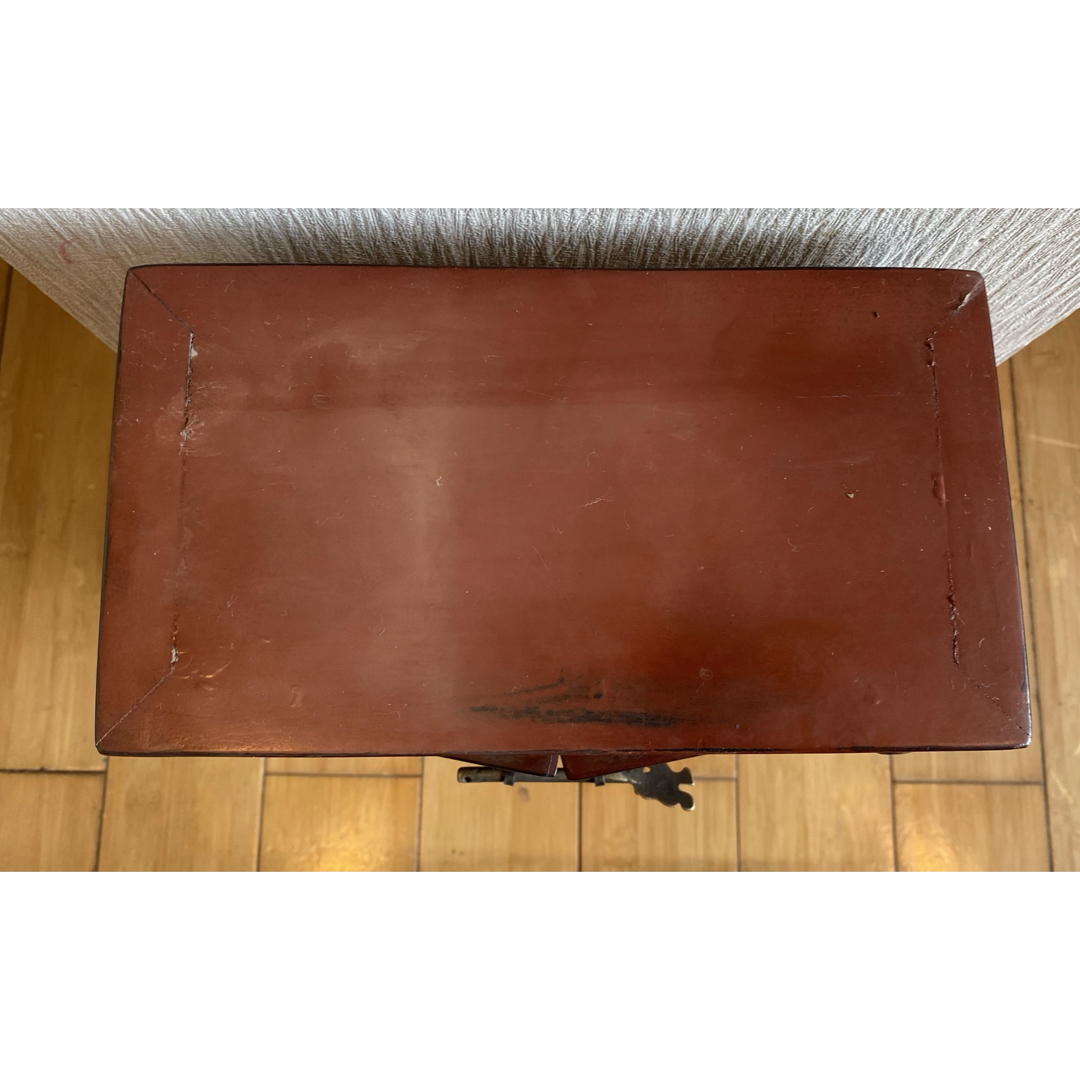 李朝家具 小さい収納箱 引き出し付き台 鍵付 民芸家具 アンティークの