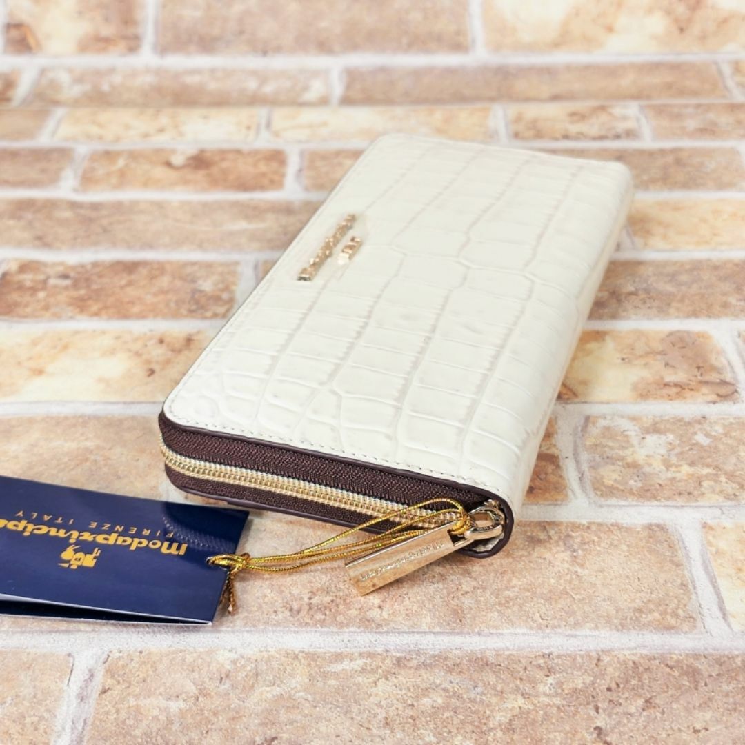 未使用 モーダプリンチペ ☆ クロコ型押し レザー 長財布 ラウンド