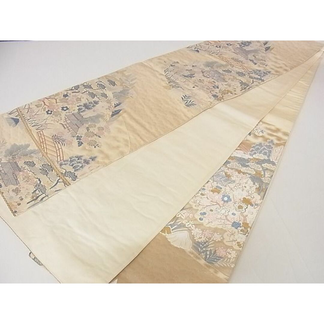 平和屋着物◎六通柄袋帯 唐織 渡橋風景花文 金銀糸 正絹 逸品
