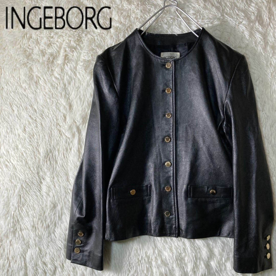 INGEBORG - 美品 インゲボルグ 羊革 ノーカラー レザージャケット 金