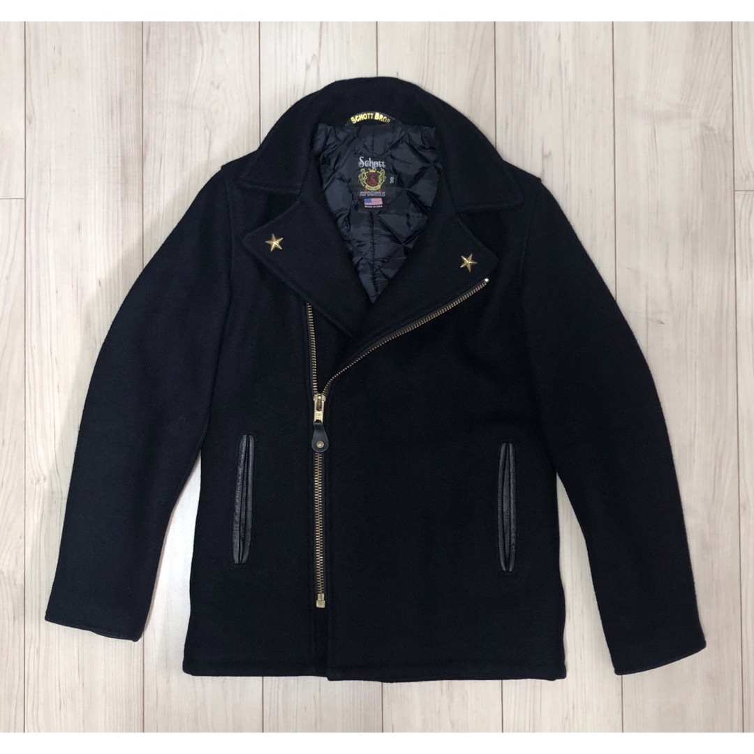 schott - 30 良品 Schott 769 ライダースPコート 黒 金 ライダース