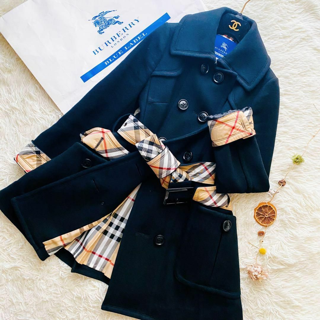 バーバリーブルーレーベル ナイロンコート ネイビー 38 八分袖 Aライン