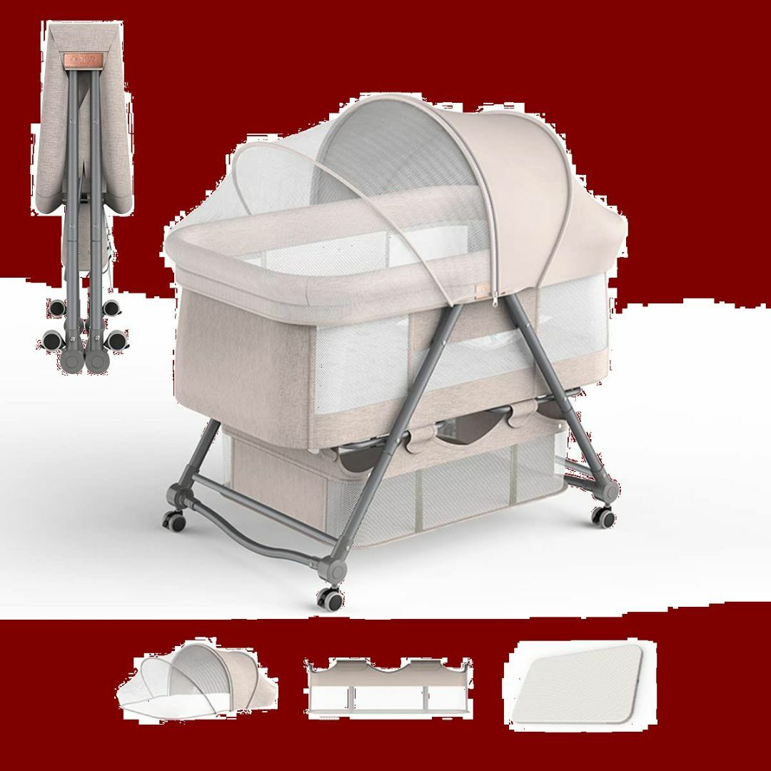 色:カーキ】[ZOOBLY]ベビーベッド 添い寝ベッド 折りたたみ ミニ 組み