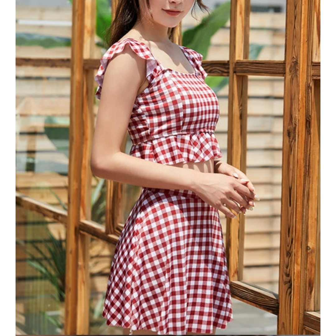 新品・未使用☆】水着 スイムウェア セットアップ 赤 ギンガムチェック