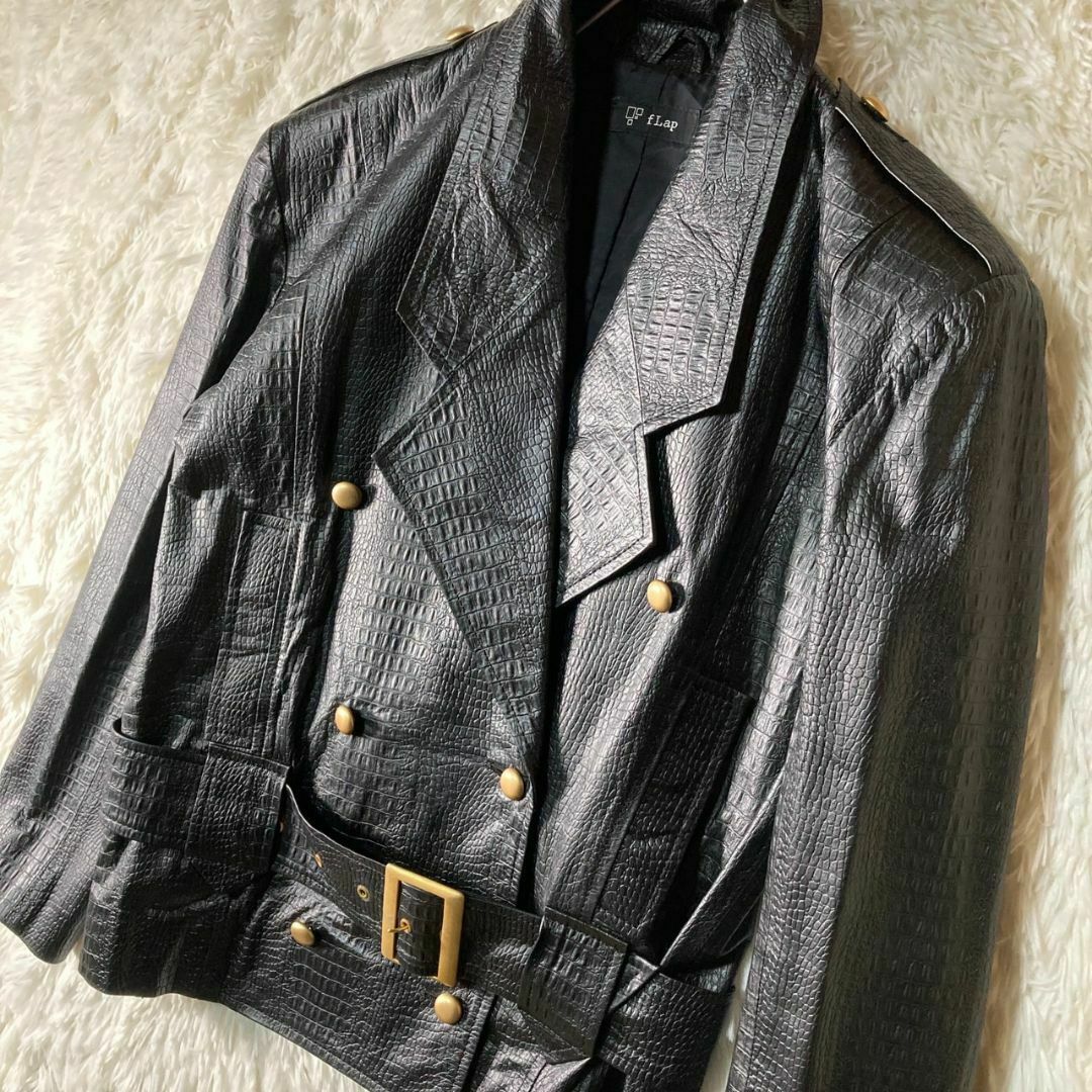 極美品 90s クロコダイル型押し 羊革 レザージャケット 金ボタン 日本