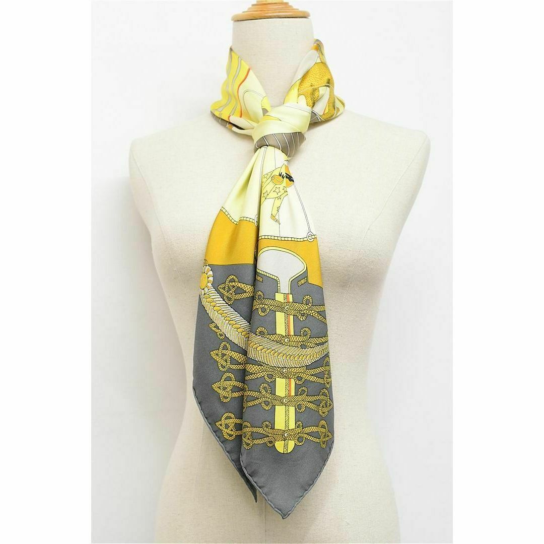 HERMES エルメス カレ65 ブラウン グリーン縁取り シルク エルメス