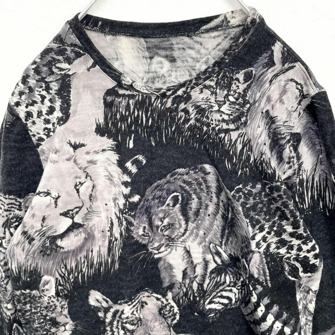 伊太利屋 - 伊太利屋 ニットセーター 総柄 アニマル柄 ライオン トラ