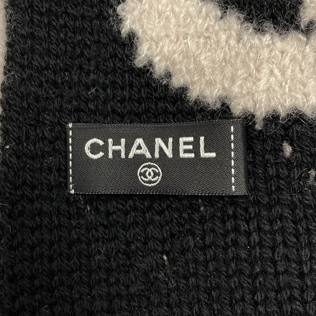 CHANEL - CHANEL シャネル ロゴ カメリア マフラー ベージュ×ブラック