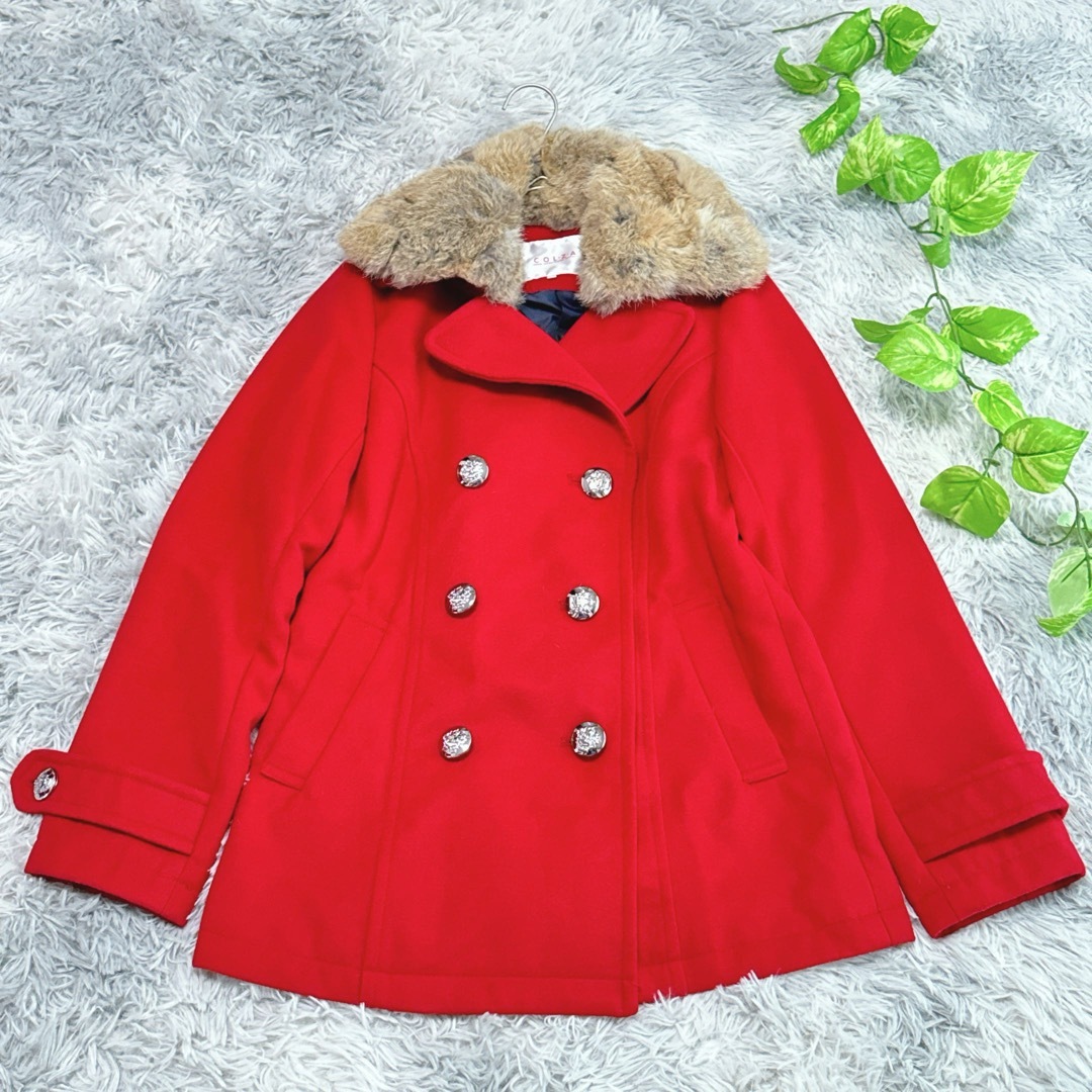 COLZA - ルザ ラビットファー Pコート ミドル丈 赤 秋冬 ジャケットの