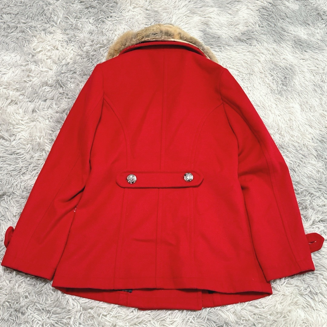COLZA - ルザ ラビットファー Pコート ミドル丈 赤 秋冬 ジャケットの