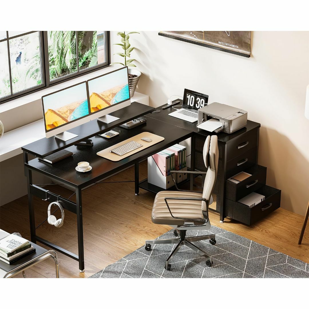 在庫処分】ODK パソコンデスク ゲーミングデスク l字デスク コンセント