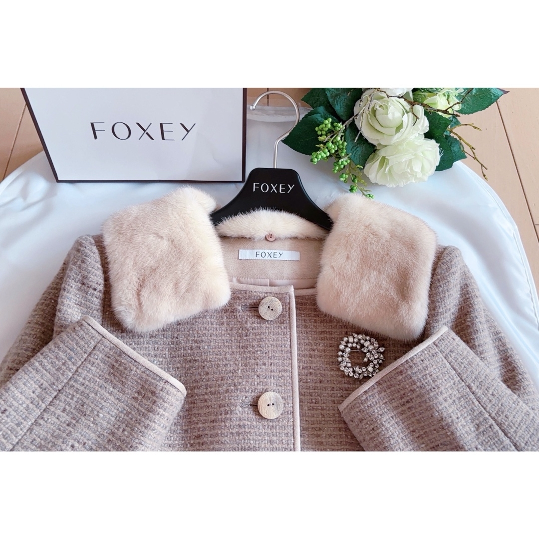 FOXEY - FOXEY ミンクファ衿付き高級ツイートスカートスーツ38新品同様