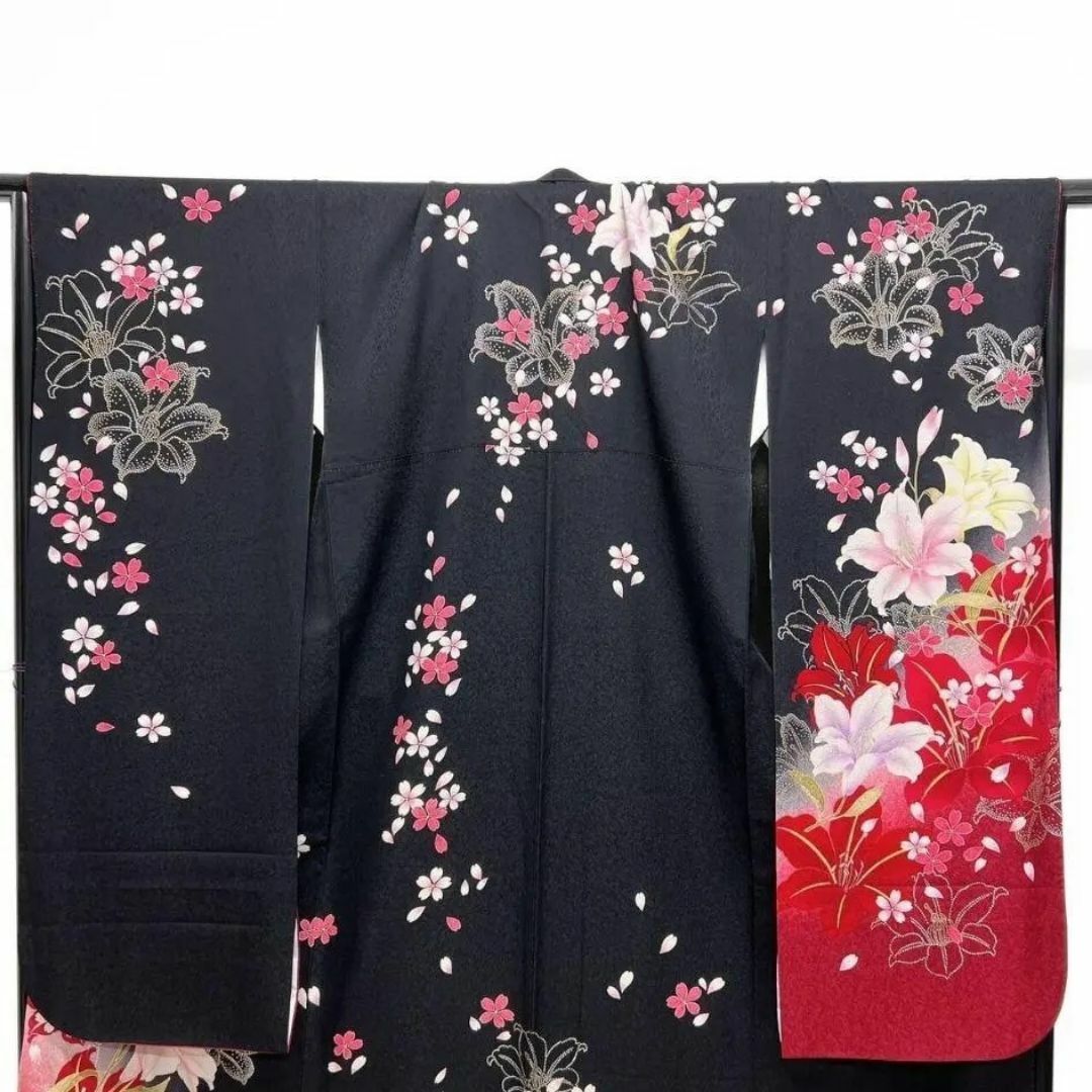 刺繍 百合 花吹雪 振袖 晴れの日 成人式 卒業式 着物 012a p