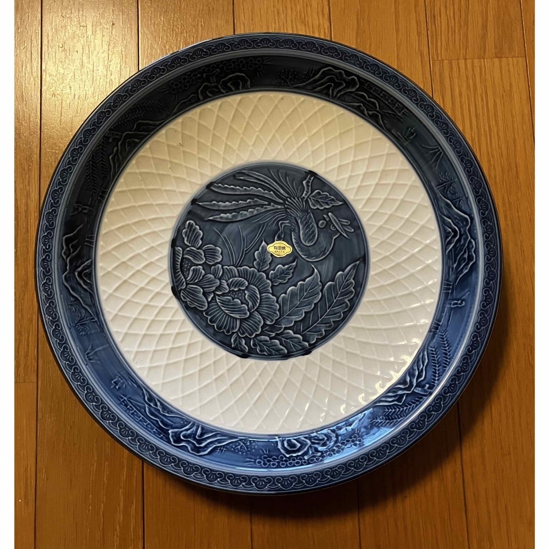 有田焼 - 有田焼 萬泉窯 大皿 青と白の花鳥彫刻皿 の通販 by 末広がり