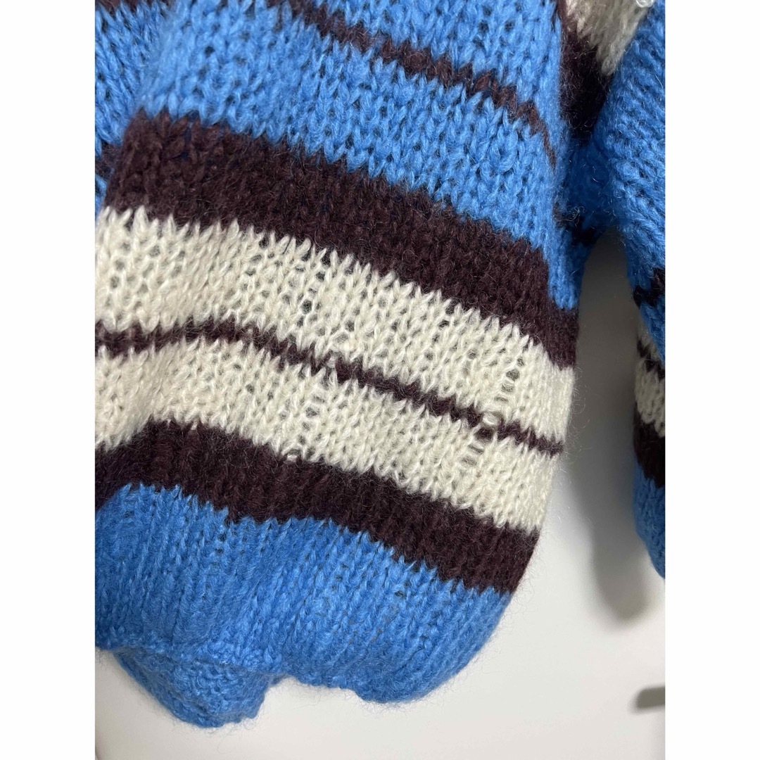 mici - mici モヘアニット ボーダー ブルー オーバーサイズ 2528の通販