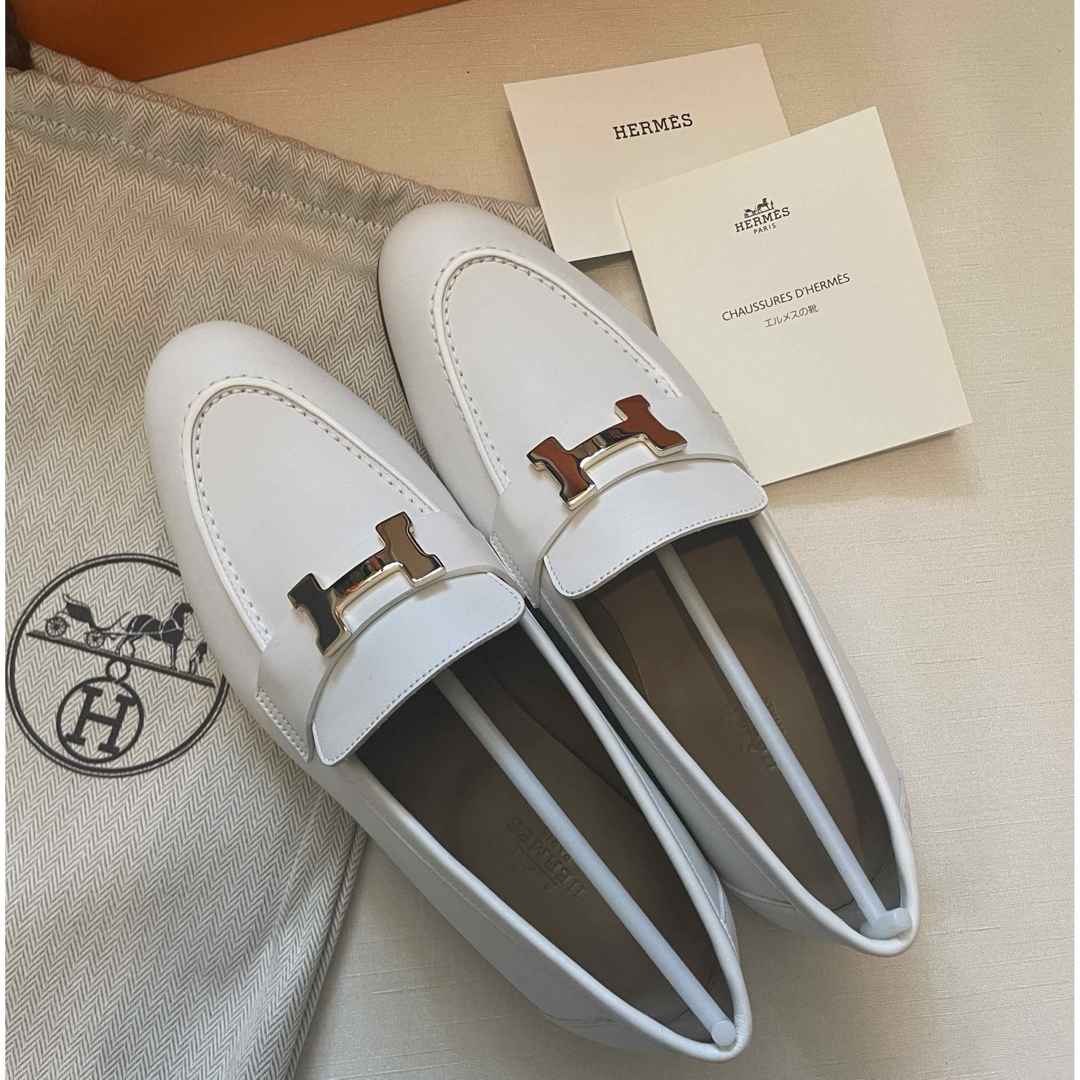 HERMES - HERMES エルメス モカシン パリ 白/ホワイト 37.5 24.5cmの