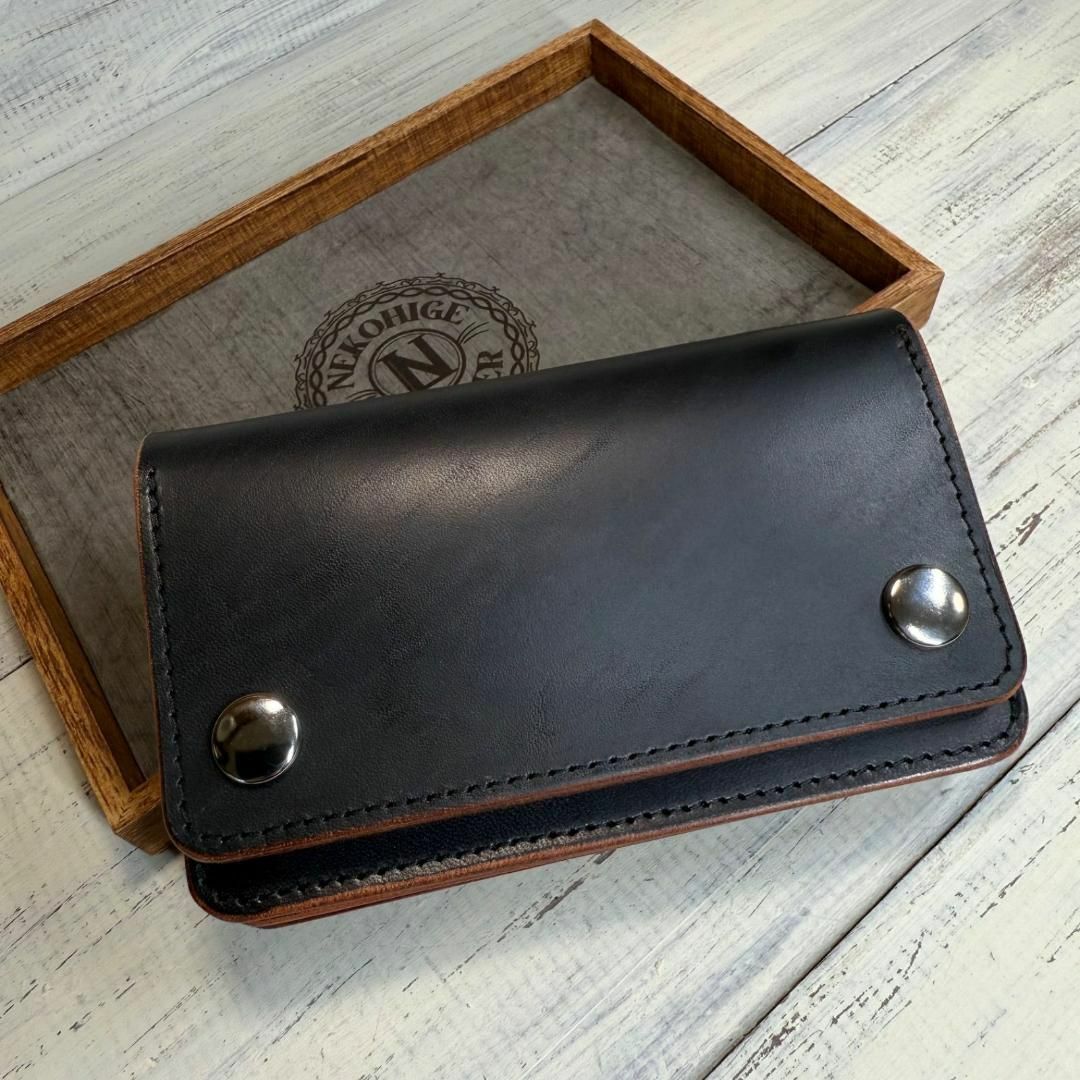 トラッカーウォレット ミドル 3層】ブラック 北米 茶芯 シルバー YKK