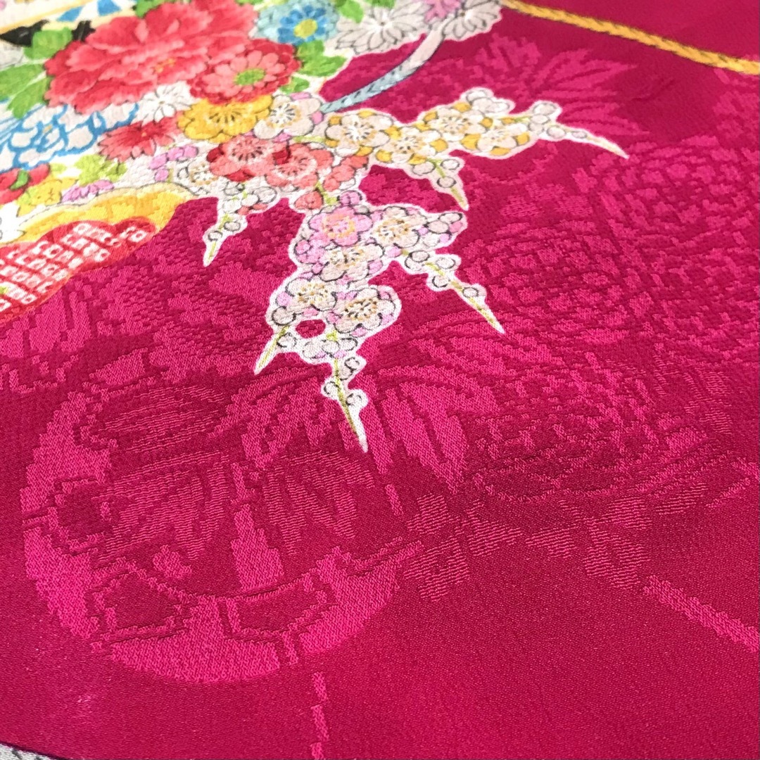 正絹 アンティーク着物 女の子 七五三 ◇檜扇 折鶴 まり 古典柄