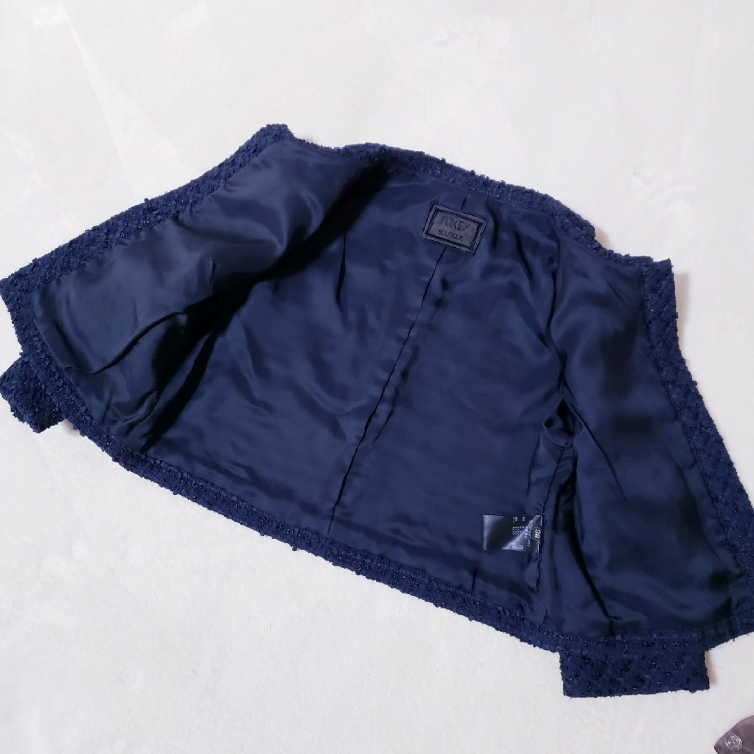 FOXEY BOUTIQUE - FOXEY ノーカラージャケット ネイビー 新品 丸襟