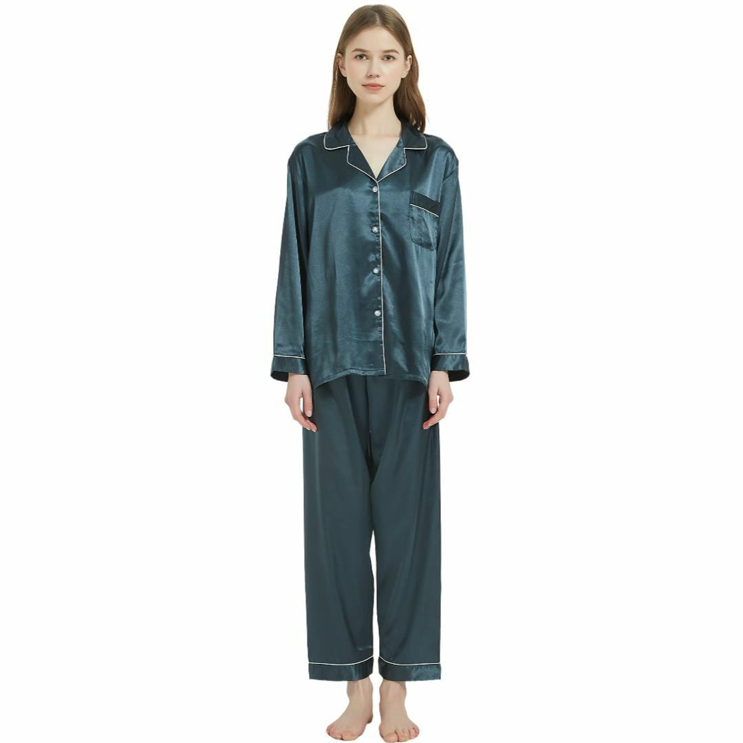 在庫セール】[KUMASEN] レディース パジャマ シルク サテン 上下セッの