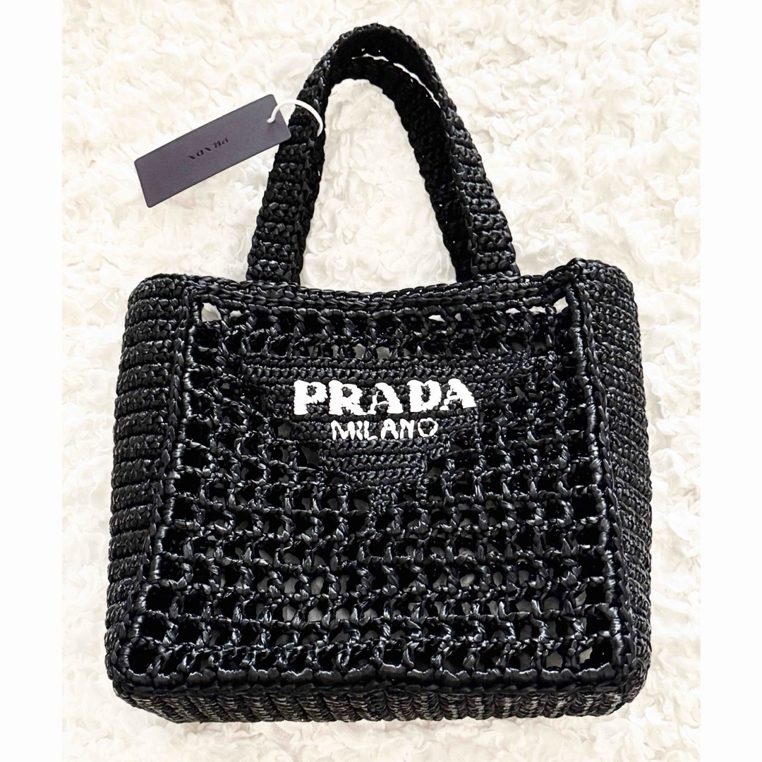 PRADA - ☆新品☆PRADA プラダ☆ラフィア トートバッグ 黒 カゴバッグ