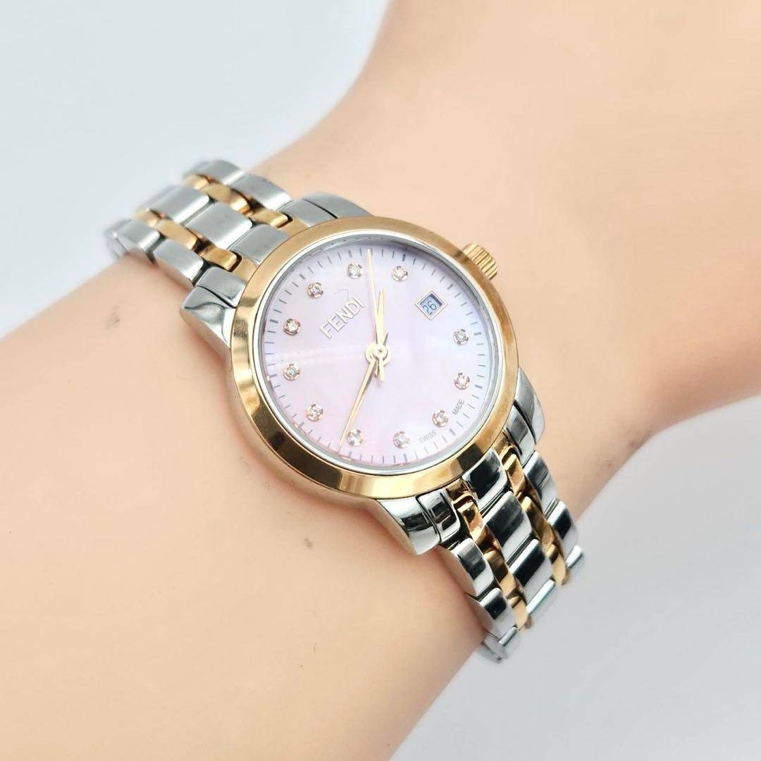 FENDI - 美品✨ 新品電池 FENDI 2100L 時計 11Pダイヤ ピンクシェルの