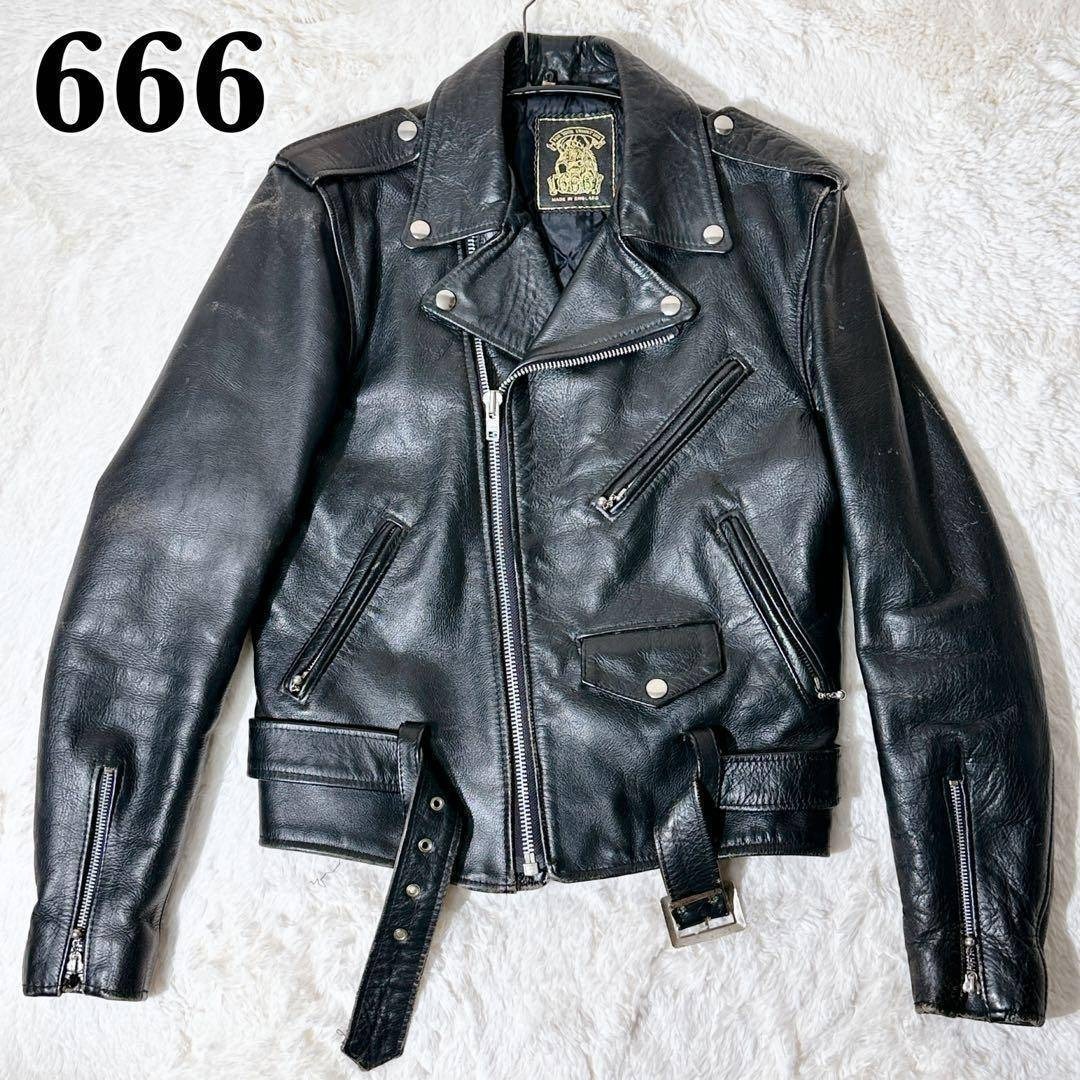 666 - 666 初期 死神タグ レザー ダブル ライダースジャケット 黒 M