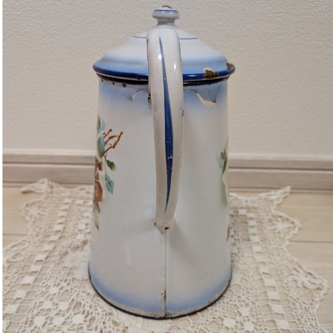 フランス アンティーク JAPY ホーロー ポット 薔薇 シャビー