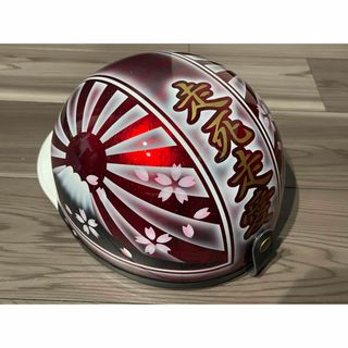 桜 赤ラメ 富士日章 コルク半 ヘルメット 走死走愛の通販 by paint｜ラクマ