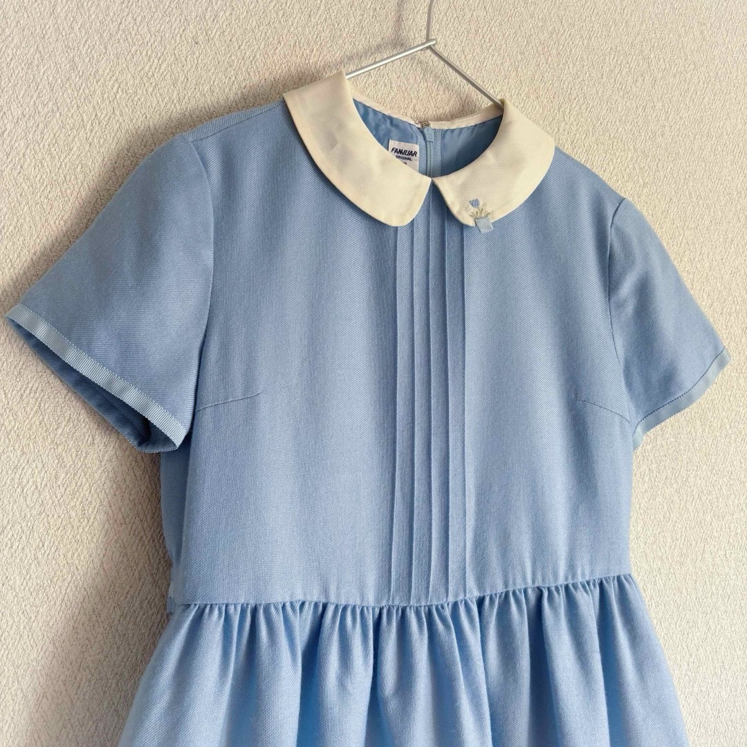 familiar - 美品 familiar ウ－ル混 襟付き 半袖 フレアワンピース
