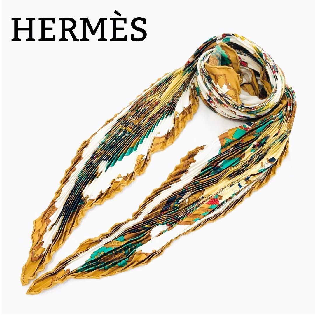 HERMES エルメス カレ プリセ 天体と太陽 プリーツ スカーフ