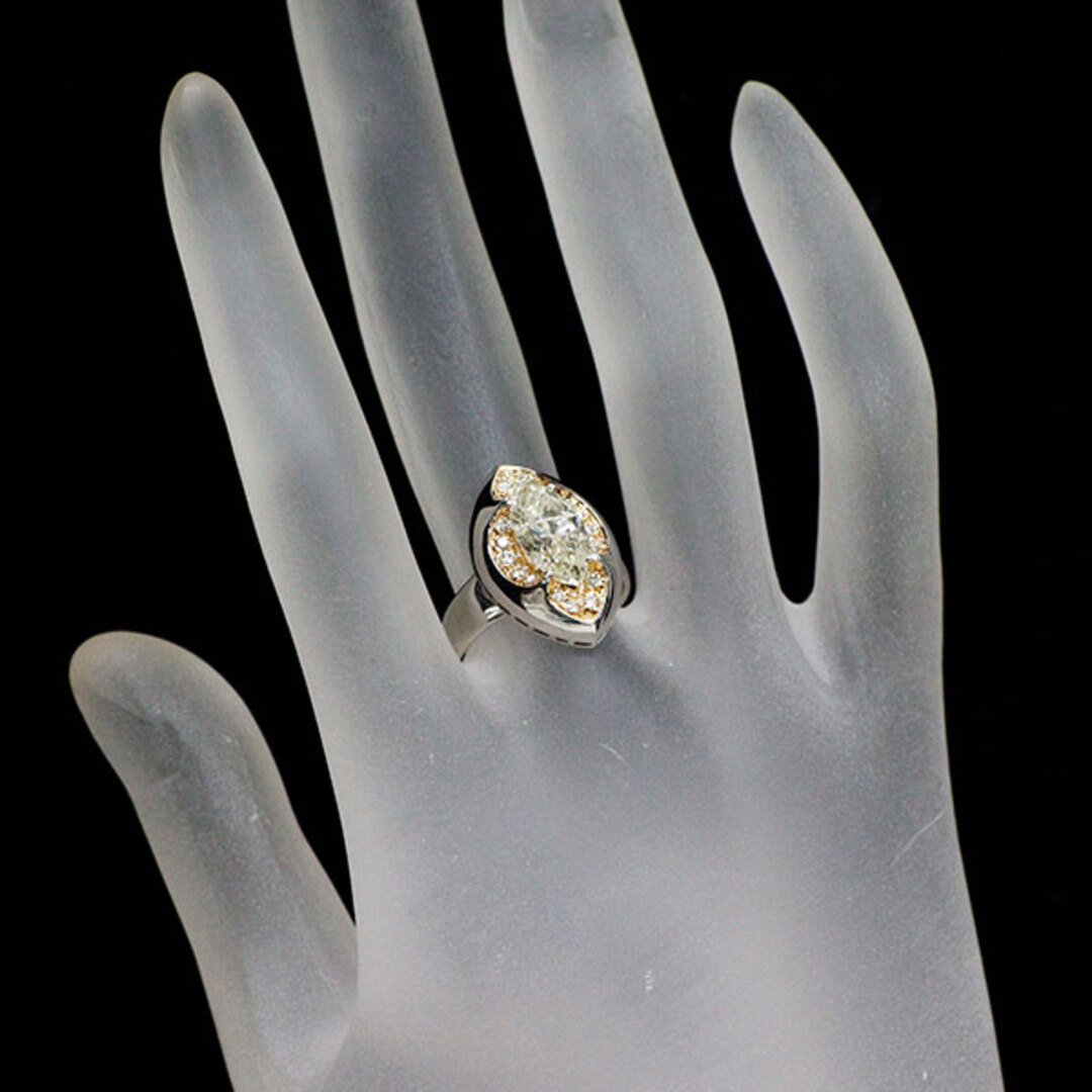 Pt900/ K18YG マーキスカット ダイヤモンド リング 2.05ct D0.24ctの