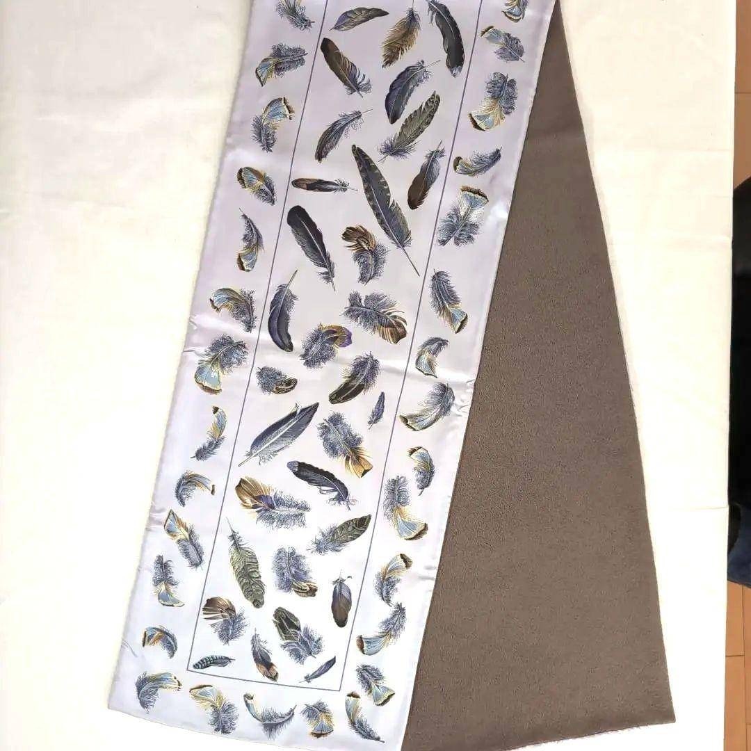 HERMES リバーシブル大判ショール シルク×アンゴラ 羽根柄 青灰 d112