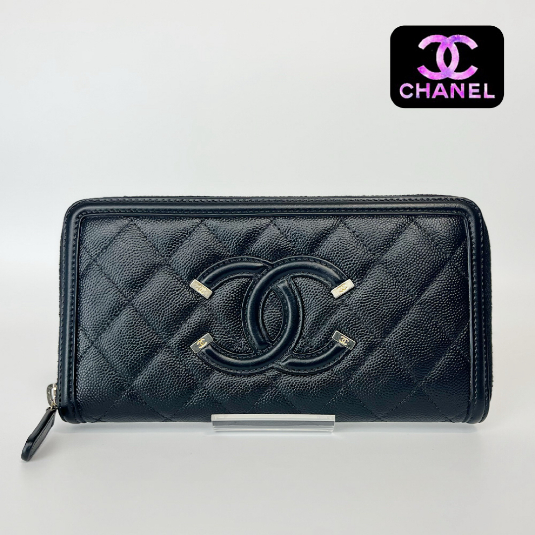 CHANEL - 超極美品 CHANEL CCフィリグリー キャビアスキン ジッピー