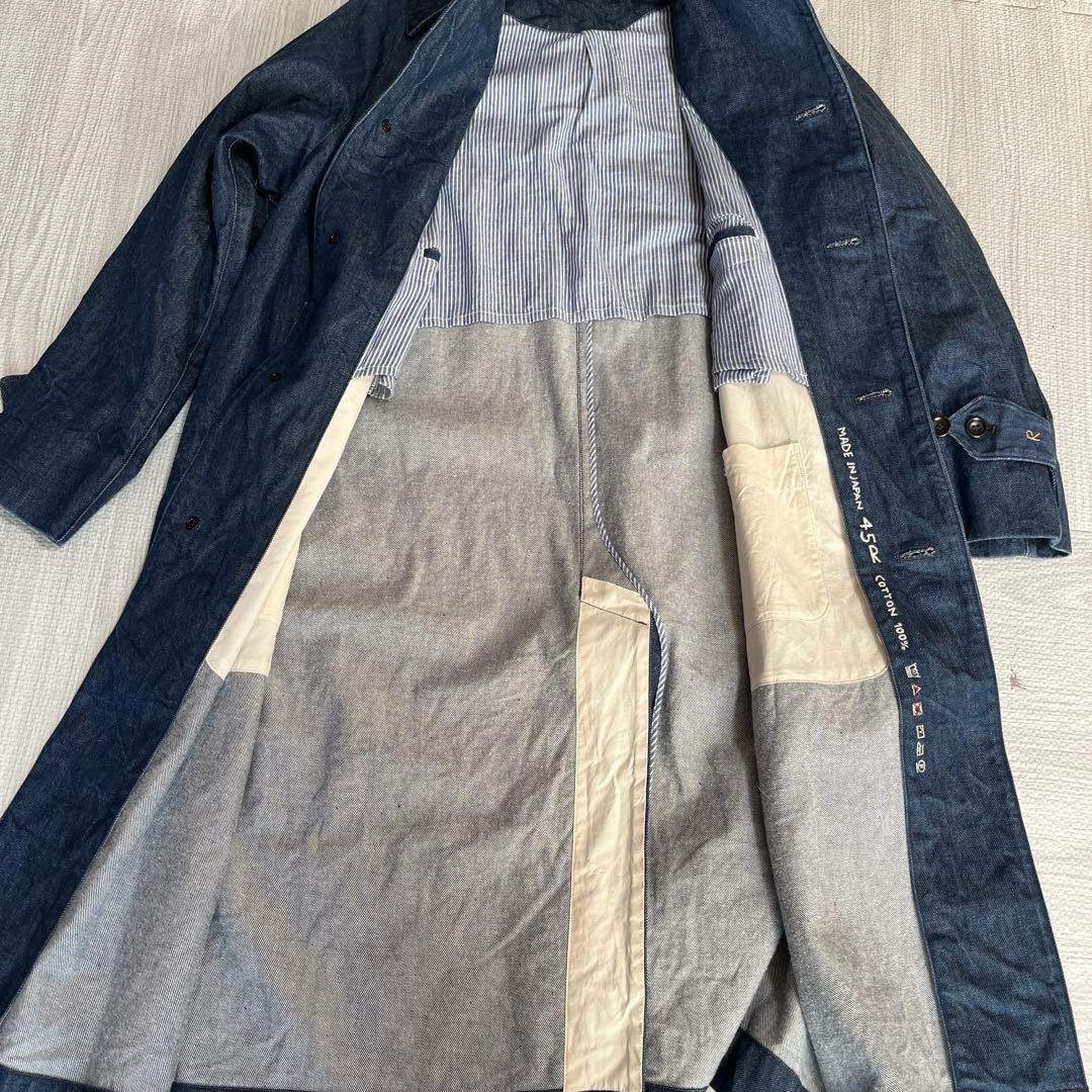 45R コットンリネンデニムの908ステンカラーコート インディゴブルー 濃紺