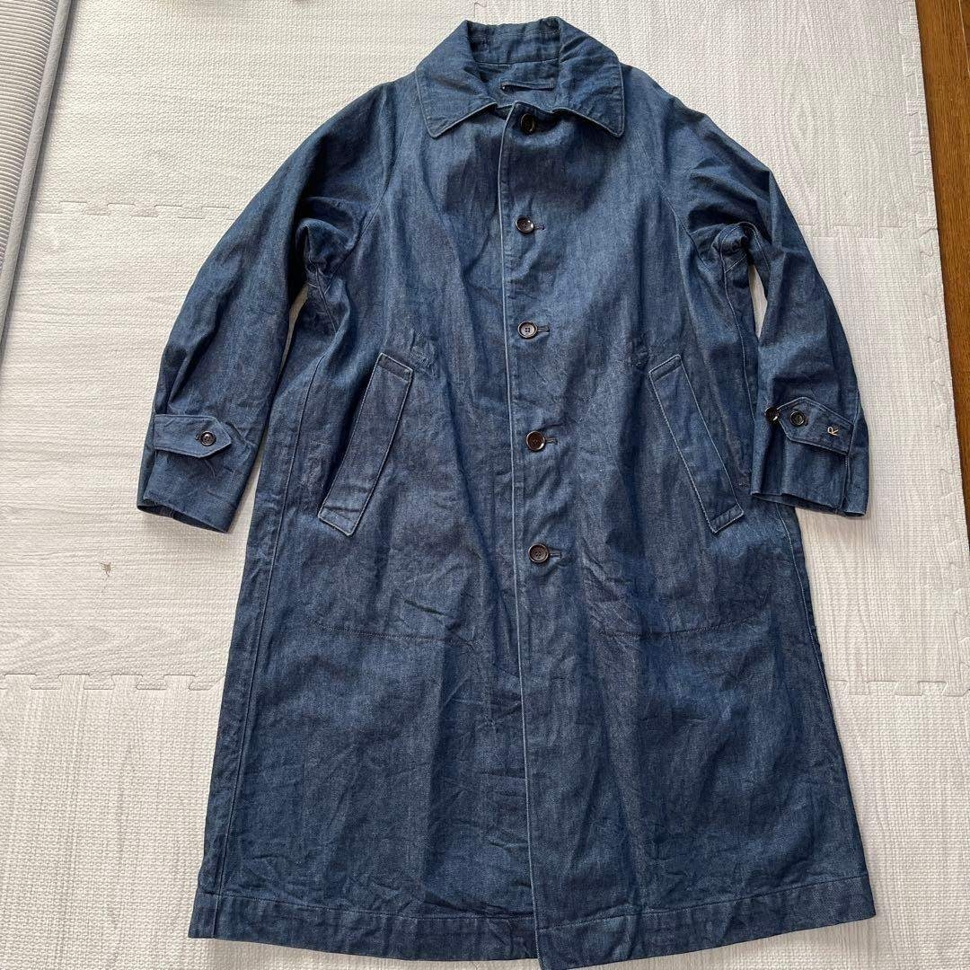 45R コットンリネンデニムの908ステンカラーコート インディゴブルー 濃紺
