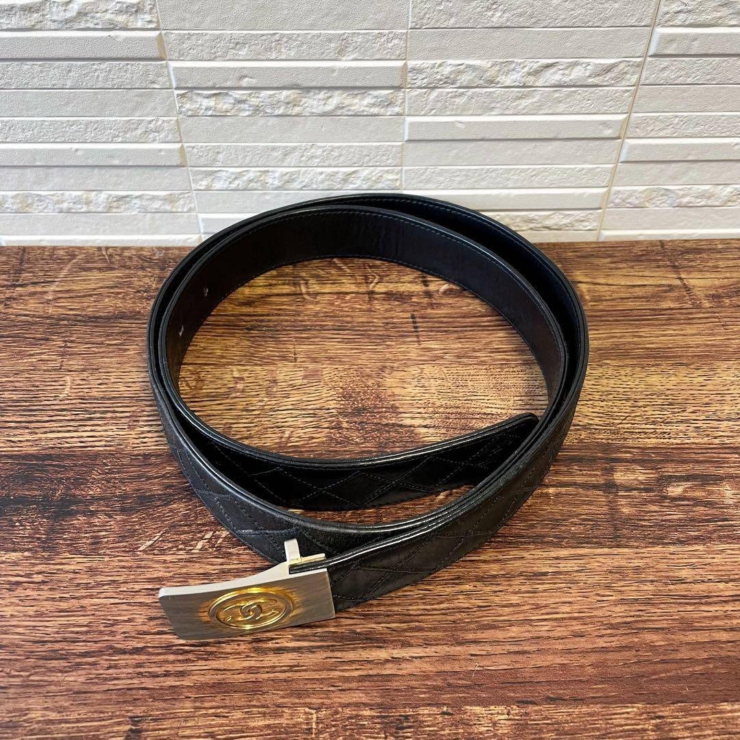 シャネル ビコローレ マトラッセ ココマーク バックル ベルト ブラック