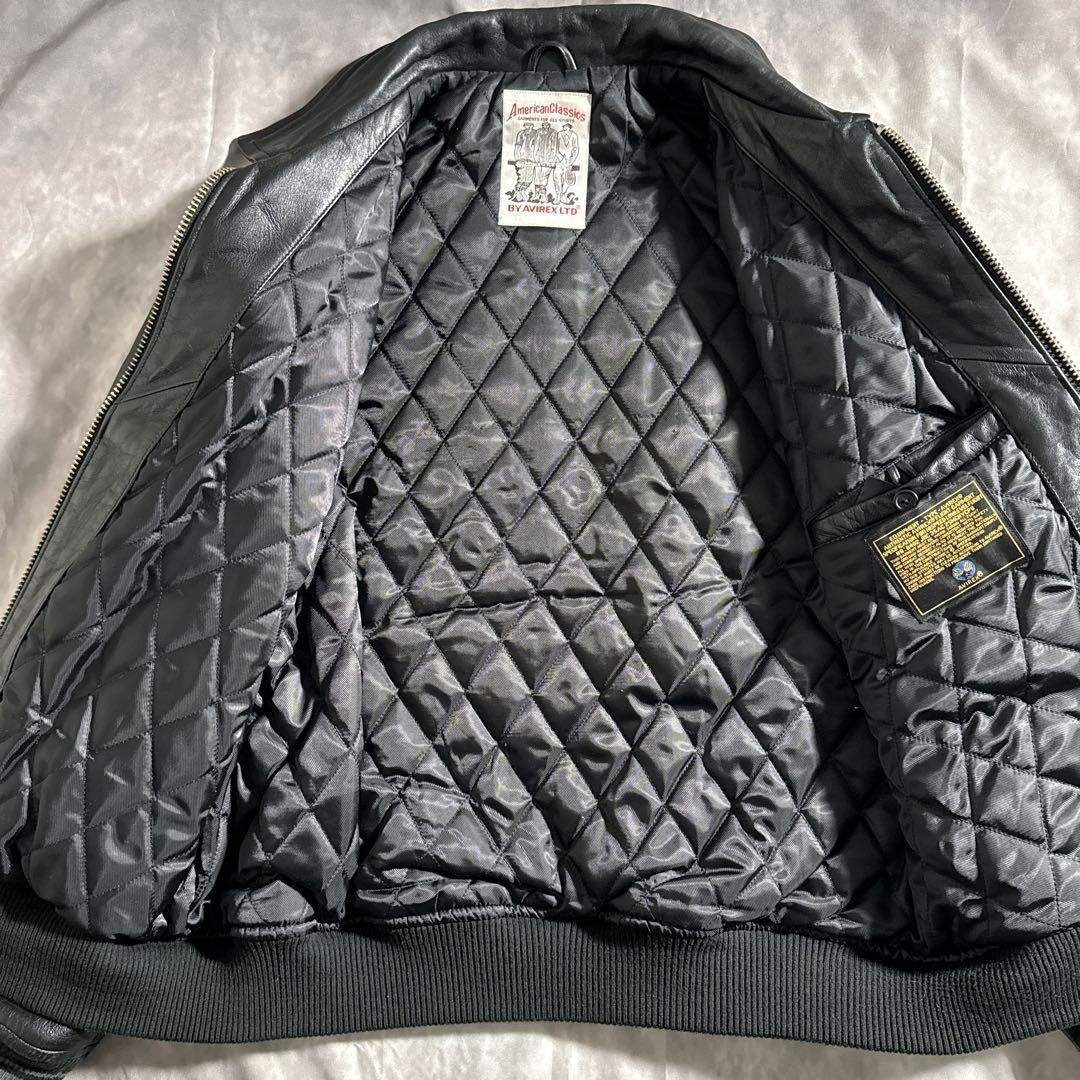 AVIREX - アヴィレックス オールブラック ヴァーシティー レザー