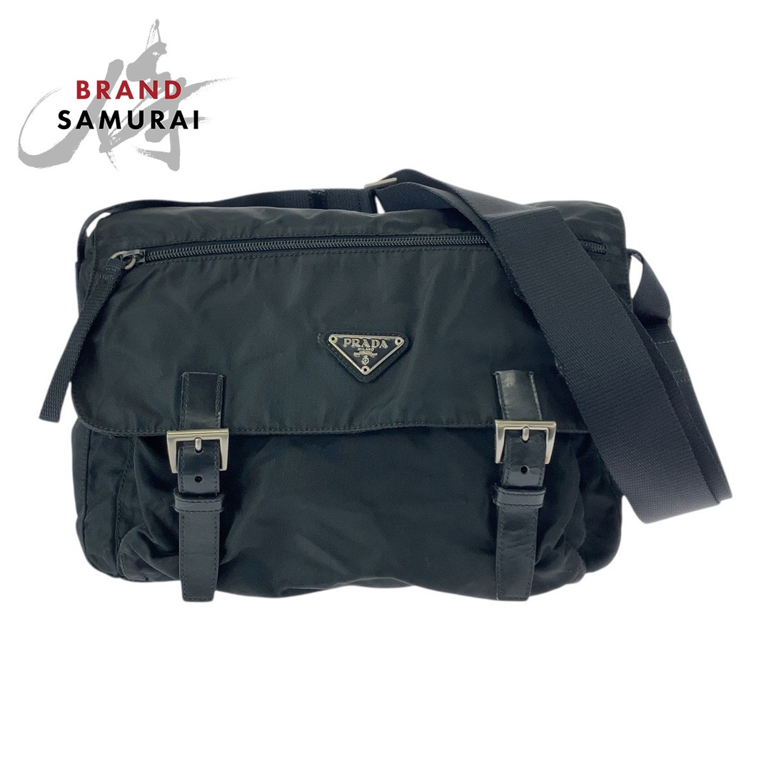 PRADA プラダ テスート 三角ロゴプレート ブラック 黒 シルバー金具