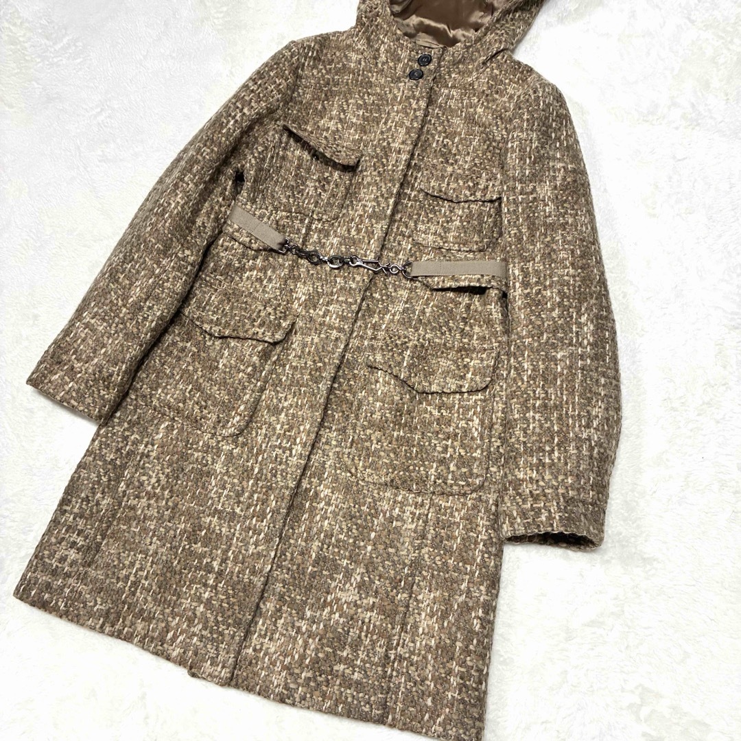 MAX MARA ミックスツイードコート モヘア アルパカ混 36