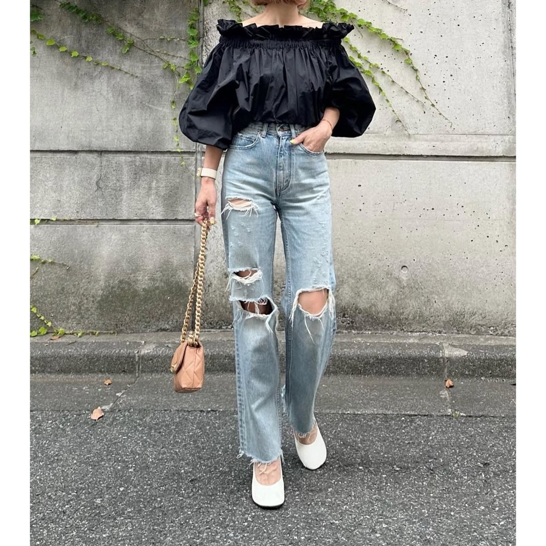 cygne シーニュ フリルギャザー ブラウス オフショルダー 黒