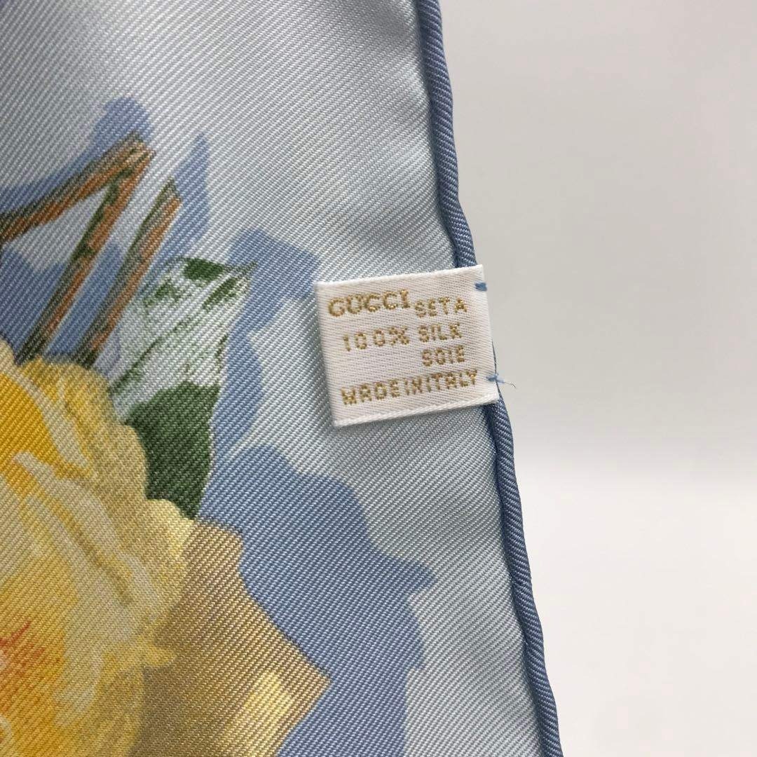GUCCI - ☆極美品☆GUCCI 大判スカーフ シルク100% アイスブルー 花柄